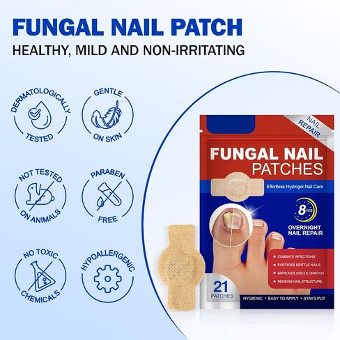 Nail Patches for Toenails, 21pcs/Bag Toenail 8-Hour Overnight Fast Hydrogel Nail Care, Nighttime Nail Repair for Damaged, Discolored Nails, Safe for Sensitive Skin, Easy to Apply (21 PCS) in Kuwait