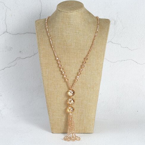 Boho Long Chic Tassel Pendant Necklace for Women Big Crystal Ball Pendant Y Necklace Hand Knotted Beaded Strands Fashion Lariat Jewelry Sweater Chain Jewelry Gift in Saudi Arabia