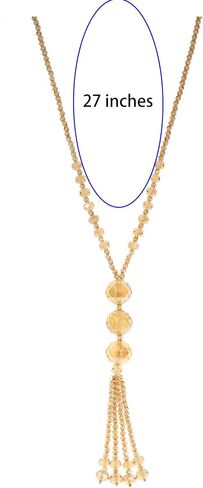 Boho Long Chic Tassel Pendant Necklace for Women Big Crystal Ball Pendant Y Necklace Hand Knotted Beaded Strands Fashion Lariat Jewelry Sweater Chain Jewelry Gift in Saudi Arabia