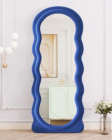 OGCAU Full Length Mirror, Wavy Mirror Full Length, 63"x24" Irregular Wave Floor Mirror, Full Length Wall Mirror with Flannel Frame, Full Body Mirror Standing Hanging or Leaning for Bedroom (Pink) in Saudi Arabia