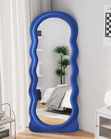 OGCAU Full Length Mirror, Wavy Mirror Full Length, 63"x24" Irregular Wave Floor Mirror, Full Length Wall Mirror with Flannel Frame, Full Body Mirror Standing Hanging or Leaning for Bedroom (Pink) in Saudi Arabia