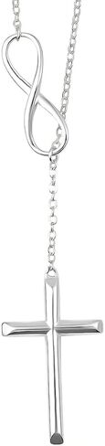 Shop LC Infinity Cross Lariat Necklace 925 Sterling Silver 18" Catholic Faith Christian Religious Birthday Jewelry Birthday Gifts for Women in Saudi Arabia