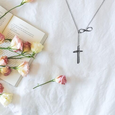 Shop LC Infinity Cross Lariat Necklace 925 Sterling Silver 18" Catholic Faith Christian Religious Birthday Jewelry Birthday Gifts for Women in Saudi Arabia