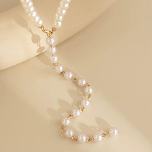 Vintage Long Beaded Pearl Chain Lariat Y Necklace for Women Y2K Simple Statement Gold Beads Tassel Necklaces Boho Prom Party Jewelry Accessories Gift in Saudi Arabia