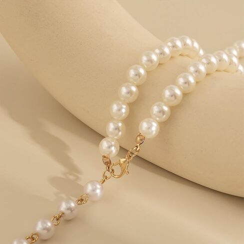 Vintage Long Beaded Pearl Chain Lariat Y Necklace for Women Y2K Simple Statement Gold Beads Tassel Necklaces Boho Prom Party Jewelry Accessories Gift in Saudi Arabia
