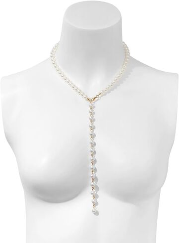 Vintage Long Beaded Pearl Chain Lariat Y Necklace for Women Y2K Simple Statement Gold Beads Tassel Necklaces Boho Prom Party Jewelry Accessories Gift in Saudi Arabia