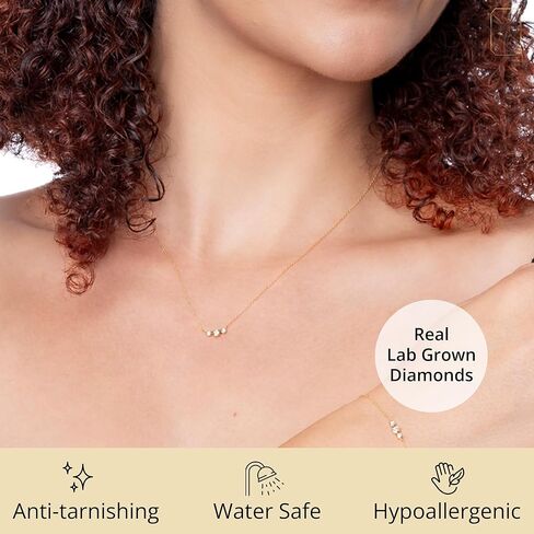 Max + Stone Trio 10k سوار الذهب الأصفر الذهب وقلادة قلادة للنساء | Hypoallergenic & antinsihing مختبر مدي نمت سوار وقلادة الماس مع سلاسل قابلة للتعديل in Saudi Arabia
