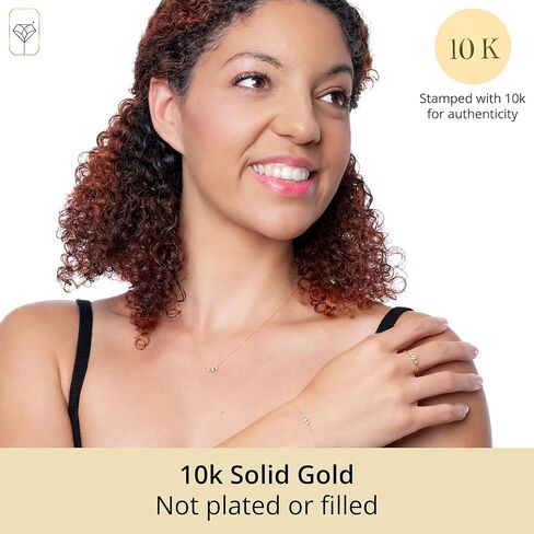 Max + Stone Trio 10k سوار الذهب الأصفر الذهب وقلادة قلادة للنساء | Hypoallergenic & antinsihing مختبر مدي نمت سوار وقلادة الماس مع سلاسل قابلة للتعديل in Saudi Arabia
