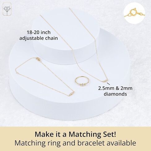 Max + Stone Trio 10k سوار الذهب الأصفر الذهب وقلادة قلادة للنساء | Hypoallergenic & antinsihing مختبر مدي نمت سوار وقلادة الماس مع سلاسل قابلة للتعديل in Saudi Arabia