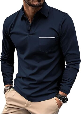 Deex Men Long Sleeve Polo قمصان 2024 أزياء polo t Shirt قميص ضئيل in Kuwait