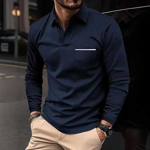 Deex Men Long Sleeve Polo قمصان 2024 أزياء polo t Shirt قميص ضئيل in Kuwait