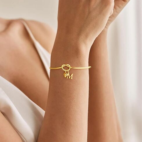 M MOOHAM Bridesmaid Gifts - Bridesmaids Proposal Gifts for Wedding Matron Maid of Honor Gift, Dainty Knot Letter A-Z Initial Bracelet for Women, Personalized Jewelry for Women in Saudi Arabia