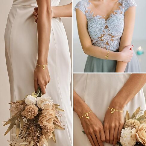 M MOOHAM Bridesmaid Gifts - Bridesmaids Proposal Gifts for Wedding Matron Maid of Honor Gift, Dainty Knot Letter A-Z Initial Bracelet for Women, Personalized Jewelry for Women in Saudi Arabia