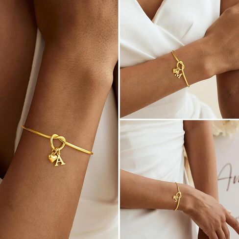 M MOOHAM Bridesmaid Gifts - Bridesmaids Proposal Gifts for Wedding Matron Maid of Honor Gift, Dainty Knot Letter A-Z Initial Bracelet for Women, Personalized Jewelry for Women in Saudi Arabia