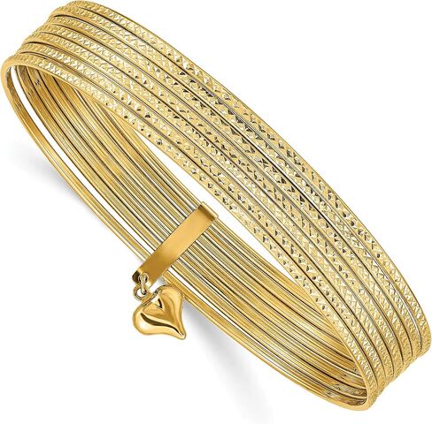 IceCarats 14K Solid Yellow Gold Dangling Heart Love Set of 7 Slip On Bangle Bracelet in Saudi Arabia