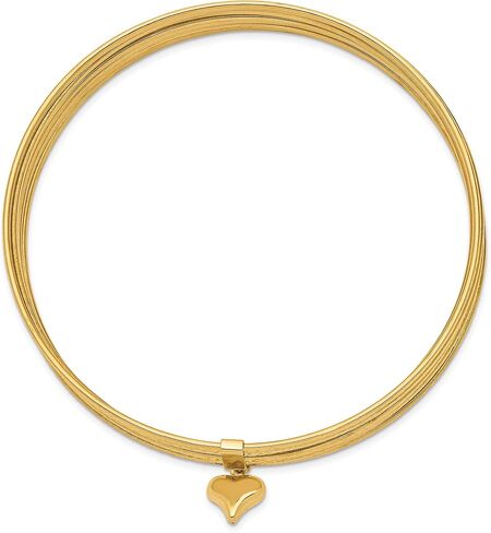 IceCarats 14K Solid Yellow Gold Dangling Heart Love Set of 7 Slip On Bangle Bracelet in Saudi Arabia