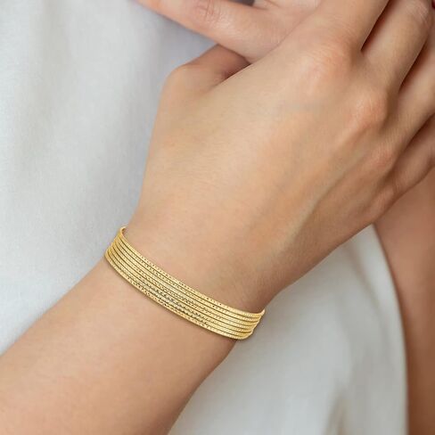 IceCarats 14K Solid Yellow Gold Dangling Heart Love Set of 7 Slip On Bangle Bracelet in Saudi Arabia
