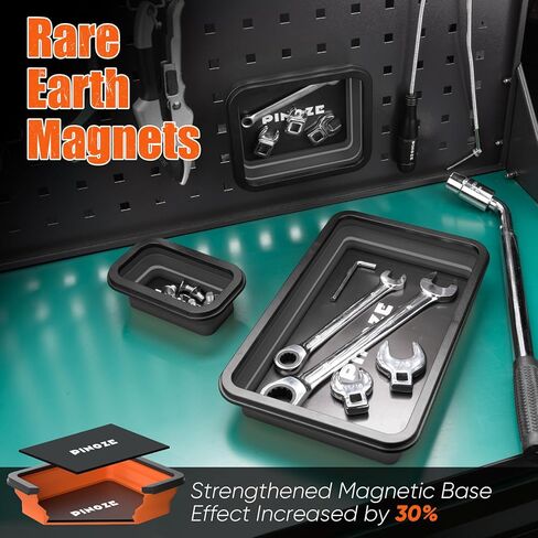 صواني تنظيم الأجزاء المغناطيسية القابلة للطي وأداة التقاط مغناطيسية مرنة مقاس 12 بوصة، 3 صواني أدوات مغناطيسية مختلفة الحجم ومكنسة التقاط للبراغي والمسامير والصواميل والغسالات والدبابيس والأجزاء المعدنية الأخرى in Kuwait