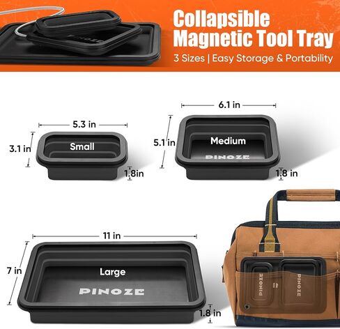 صواني تنظيم الأجزاء المغناطيسية القابلة للطي وأداة التقاط مغناطيسية مرنة مقاس 12 بوصة، 3 صواني أدوات مغناطيسية مختلفة الحجم ومكنسة التقاط للبراغي والمسامير والصواميل والغسالات والدبابيس والأجزاء المعدنية الأخرى in Kuwait