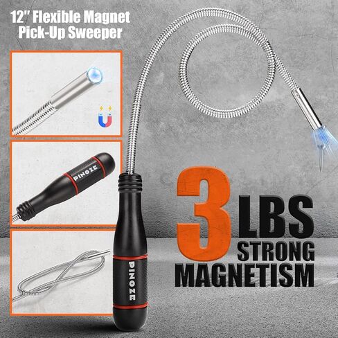 صواني تنظيم الأجزاء المغناطيسية القابلة للطي وأداة التقاط مغناطيسية مرنة مقاس 12 بوصة، 3 صواني أدوات مغناطيسية مختلفة الحجم ومكنسة التقاط للبراغي والمسامير والصواميل والغسالات والدبابيس والأجزاء المعدنية الأخرى in Kuwait