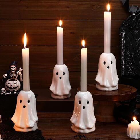 Mumufy 4pcs Ceramic Halloween Ghost Candlestick Holdlers Conto Cartoon Ghost Candle Holdle Decor in Saudi Arabia