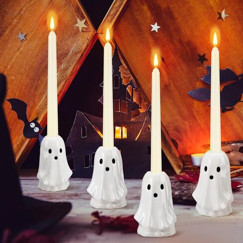Mumufy 4pcs Ceramic Halloween Ghost Candlestick Holdlers Conto Cartoon Ghost Candle Holdle Decor in Saudi Arabia