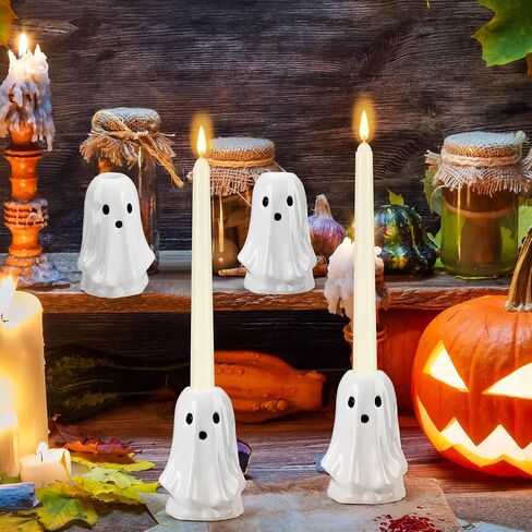 Mumufy 4pcs Ceramic Halloween Ghost Candlestick Holdlers Conto Cartoon Ghost Candle Holdle Decor in Saudi Arabia