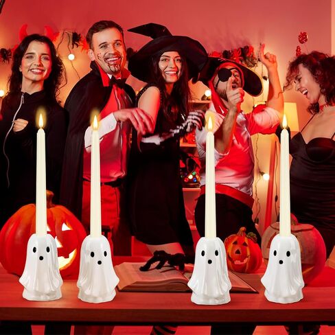 Mumufy 4pcs Ceramic Halloween Ghost Candlestick Holdlers Conto Cartoon Ghost Candle Holdle Decor in Saudi Arabia