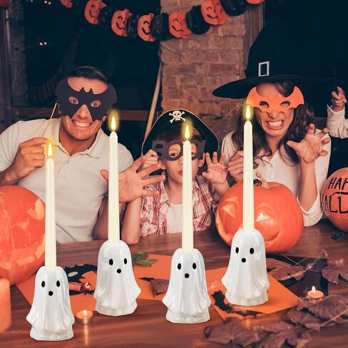 Mumufy 4pcs Ceramic Halloween Ghost Candlestick Holdlers Conto Cartoon Ghost Candle Holdle Decor in Saudi Arabia