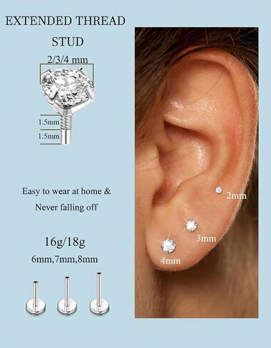 Flat Back Stud Earrings - 14K Gold Plated Internal Thread Stud 18G 16G Piercing Jewelry for Tragus Helix Cartilage Hypoallergenic Surgical Steel Conch Nose Gold Silver Lip Labret Medusa Piercing Jewelry for Women Men in Saudi Arabia