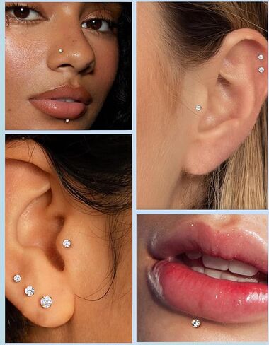 Flat Back Stud Earrings - 14K Gold Plated Internal Thread Stud 18G 16G Piercing Jewelry for Tragus Helix Cartilage Hypoallergenic Surgical Steel Conch Nose Gold Silver Lip Labret Medusa Piercing Jewelry for Women Men in Saudi Arabia