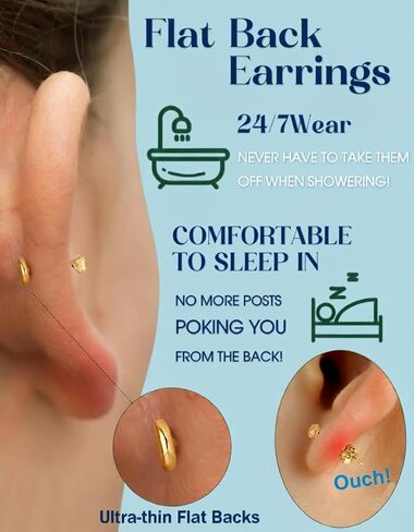 أقراط مسطحة في الظهر - 14 كيلو بيل مطلي بالذهب مسمار 18G 16G ثقب المجوهرات ل tragus helix الغضروف hypoallergenic الفولاذ الفولاذ أنف الذهب in Kuwait
