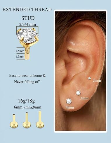 أقراط مسطحة في الظهر - 14 كيلو بيل مطلي بالذهب مسمار 18G 16G ثقب المجوهرات ل tragus helix الغضروف hypoallergenic الفولاذ الفولاذ أنف الذهب in Kuwait
