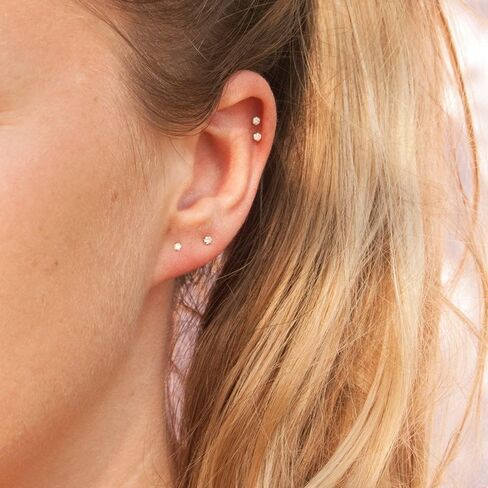 10 Pairs 2MM Surgical Steel Small Stud Earrings, Hypoallergenic 14K Gold Plated Tiny Cubic Zirconia Stud Earrings Set for Cartilage Helix Multiple Hole Piercing in Saudi Arabia