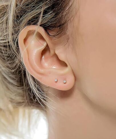 10 Pairs 2MM Surgical Steel Small Stud Earrings, Hypoallergenic 14K Gold Plated Tiny Cubic Zirconia Stud Earrings Set for Cartilage Helix Multiple Hole Piercing in Saudi Arabia