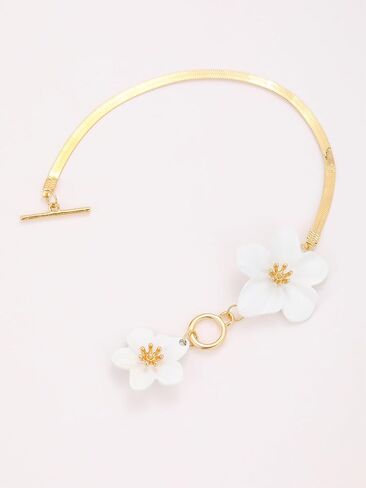 1 PC Gold White Flower Anklets for Women, Elegant White Double Flower Anklet with Gold Accents, Delicate Beach Jewelry for Women in Saudi Arabia