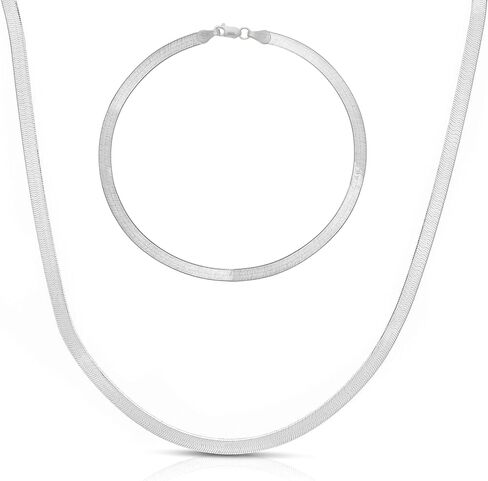 Floreo 14k White Gold 3mm Solid Herringbone Chain Necklace and Bracelet Set in Saudi Arabia