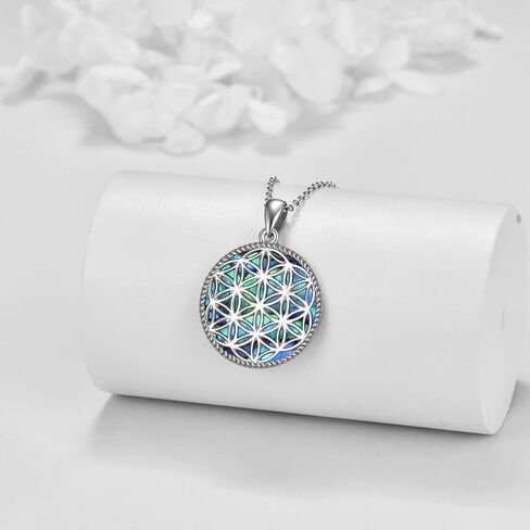YAFEINI Flower of Life Necklace Earrings and Bracelet Sets 925 Sterling Silver Abalone Shell Flower of Life Pendant Jewelry for Women in Saudi Arabia