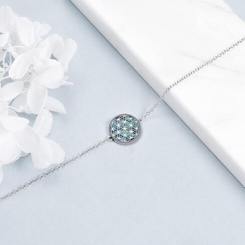 YAFEINI Flower of Life Necklace Earrings and Bracelet Sets 925 Sterling Silver Abalone Shell Flower of Life Pendant Jewelry for Women in Saudi Arabia
