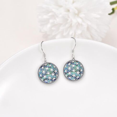 YAFEINI Flower of Life Necklace Earrings and Bracelet Sets 925 Sterling Silver Abalone Shell Flower of Life Pendant Jewelry for Women in Saudi Arabia