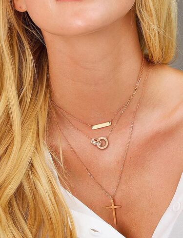 Dainty Necklace Bracelet Earrings Set for Women Gold Silver Rose Gold Diamond Interlocking Circle Jewelry Set for Sister Mom Gift in Kuwait