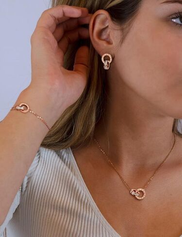 Dainty Necklace Bracelet Earrings Set for Women Gold Silver Rose Gold Diamond Interlocking Circle Jewelry Set for Sister Mom Gift in Kuwait