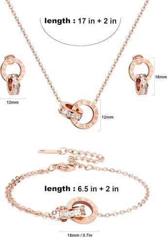 Dainty Necklace Bracelet Earrings Set for Women Gold Silver Rose Gold Diamond Interlocking Circle Jewelry Set for Sister Mom Gift in Kuwait
