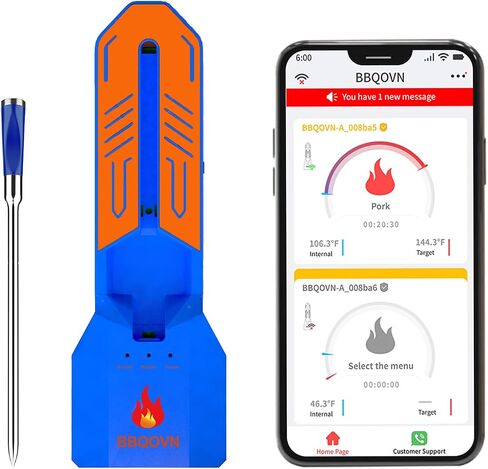 WiFi & Bluetooth Wireless Meat Thermometer, Unlimited Range, 7 NIST Certified Accuracy Sensors with Ambient Temp Remote Monitoring for BBQ Grill, Oven, Smoker, Air Fryer (1, Black, Medium) in Saudi Arabia
