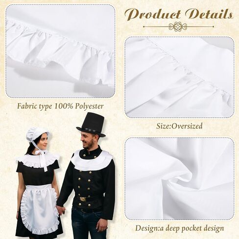 5 Pcs Halloween Women Colonial Costume Set White Bonnet Shawl Apron and Men Pilgrim Costume Set Hat in Black Color Shawl for Halloween Cosplay Adults Dress up Accessories in Saudi Arabia