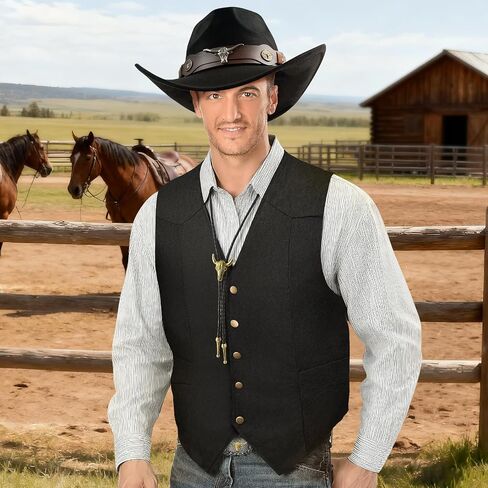 5 Pcs Cowboy Outfit for Men Cowboy Costume Western Vest Hat and Accessories for Halloween Wild West Party in Saudi Arabia