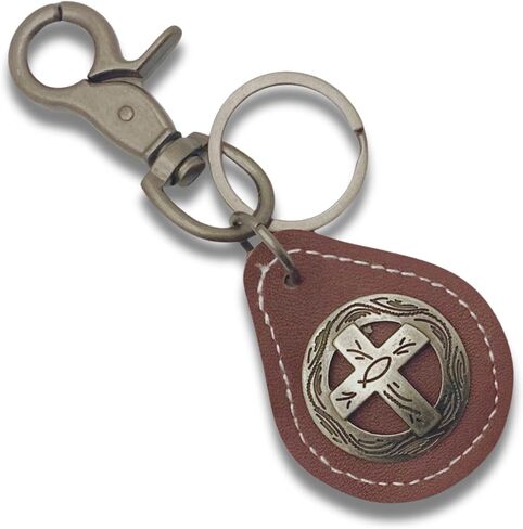 Evenchae Leather Keychain with Heavy Duty Clip - Cross Concho - Drawstring Bag - 4.5 in Long in Kuwait