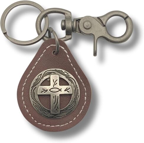 Evenchae Leather Keychain with Heavy Duty Clip - Cross Concho - Drawstring Bag - 4.5 in Long in Kuwait