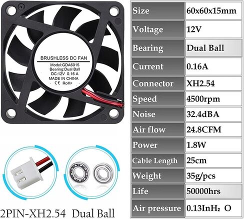 2Pcs 5V 12V 24V Fan 60x15MM 60MM Ball Brushless Exhaust Cooling Fan 6cm 6015 3PIN USB Computer Equipment Cooler Fan(24V Hydraulic XH2.54) in Kuwait