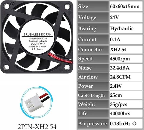 2Pcs 5V 12V 24V Fan 60x15MM 60MM Ball Brushless Exhaust Cooling Fan 6cm 6015 3PIN USB Computer Equipment Cooler Fan(24V Hydraulic XH2.54) in Kuwait